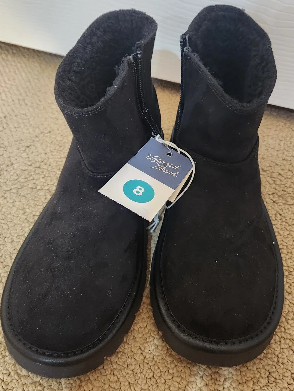 Women's Black Suede Winter Ankle Boots Size 8